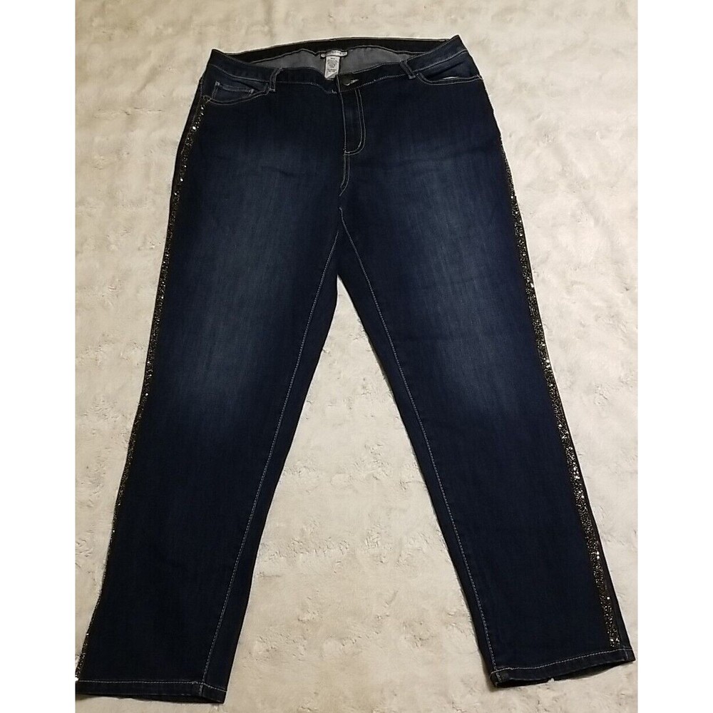 Catherines Jeans Women's 18W Blue Denim Bling Sides Pockets Stretch